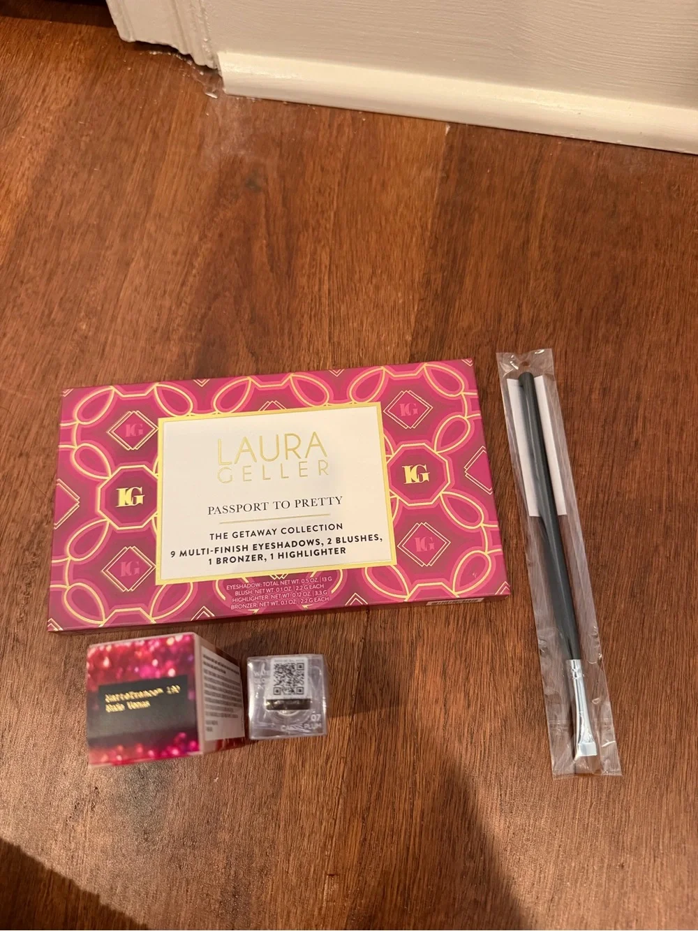 Laura Geller Palette, Pat McGrath lipstick, tir tir lip, eye brush